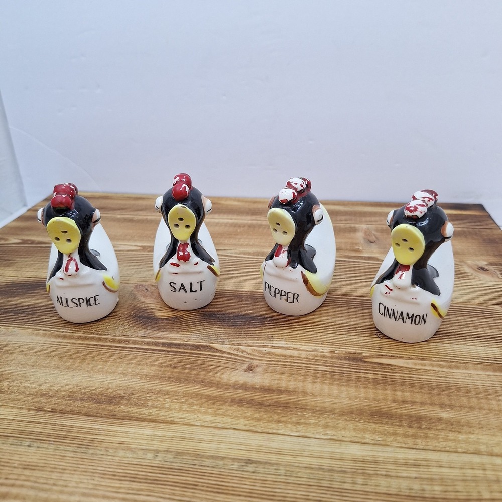 Rooster Salt Pepper and Spices Shaker Set Vintage‎ Japan 1960s Hand Painted X4